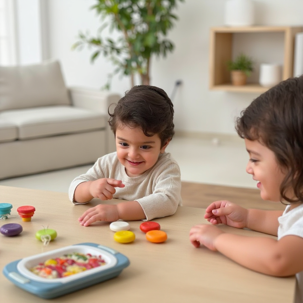 AI Headshot: A {prompt} child engaged in everyday activities in a modern, uncluttered home setting. The space features contemporary furniture and a few neutral-toned toys, focusing on natural interactions and candid expressions that capture the essence of childhood.